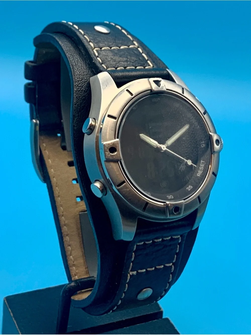 FOSSIL BLUE BQ-9167 Men’s Rare Vintage Ana-Dig Wristwatch Chrono Works New Batt